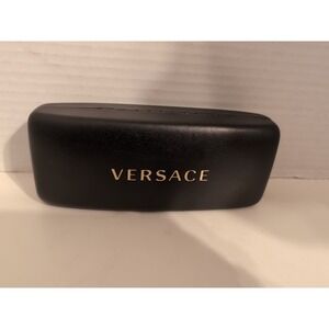 Versace Black Leather Hard‎ Clamshell Glass Case With Gold Lettering